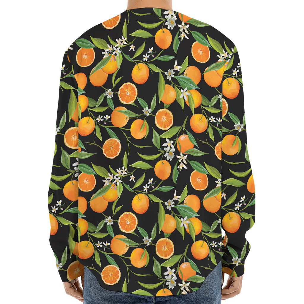 Orange Fruit Pattern Print Long Sleeve Baseball Jersey