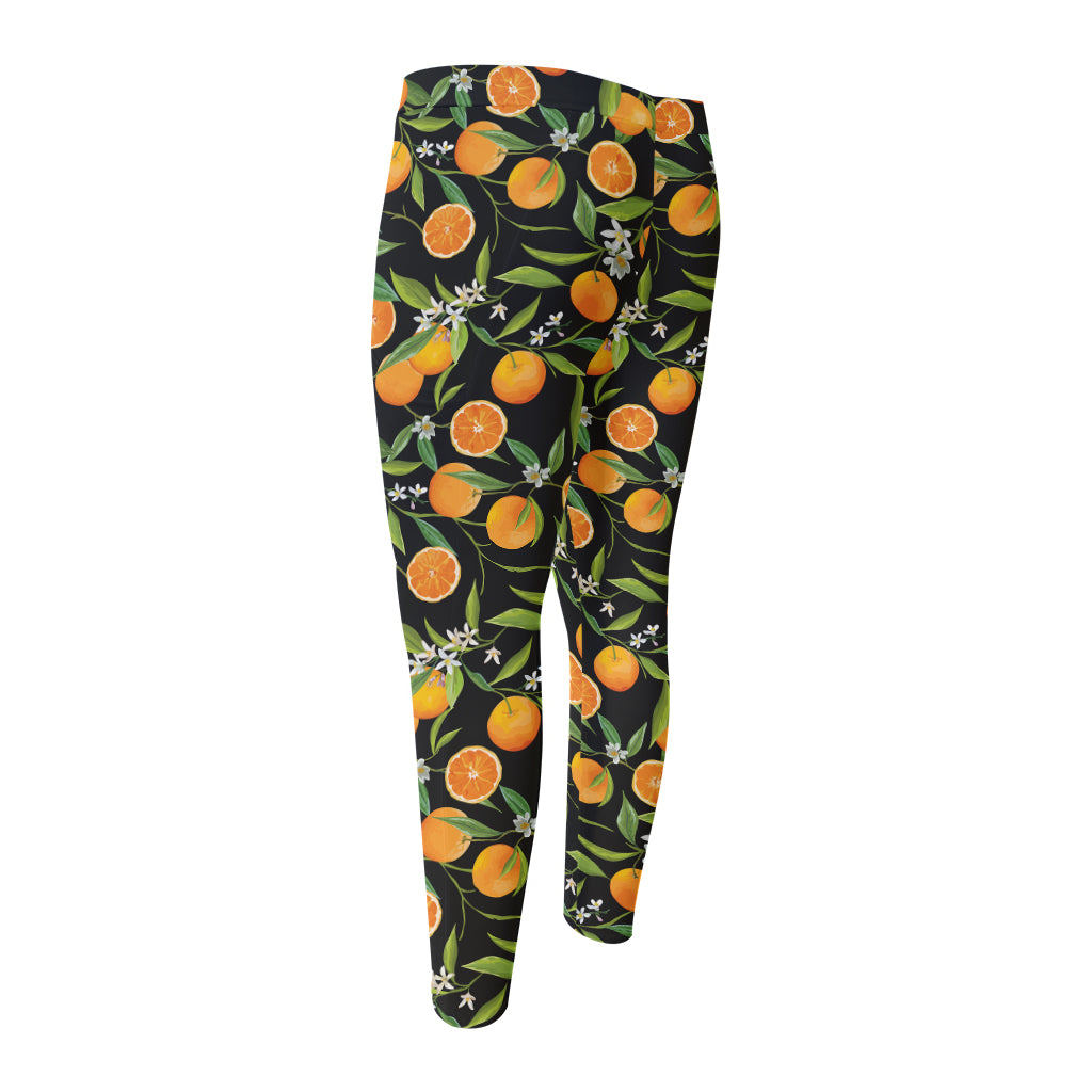 Orange Fruit Pattern Print Men's Compression Pants