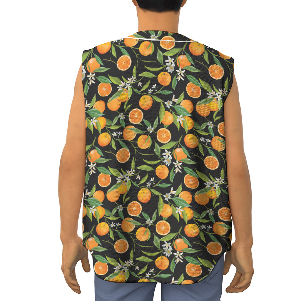 Orange Fruit Pattern Print Sleeveless Baseball Jersey