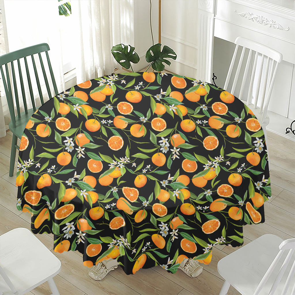 Orange Fruit Pattern Print Waterproof Round Tablecloth