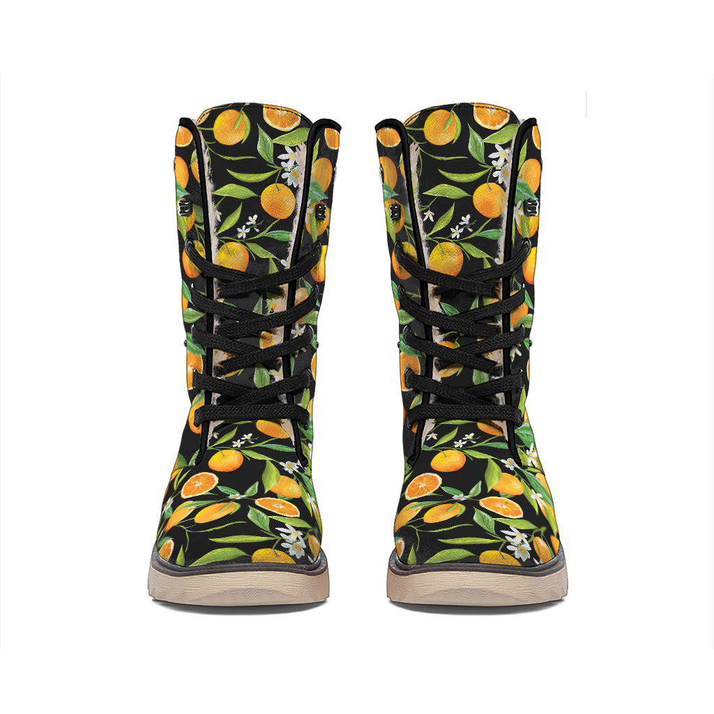 Orange Fruit Pattern Print Winter Boots