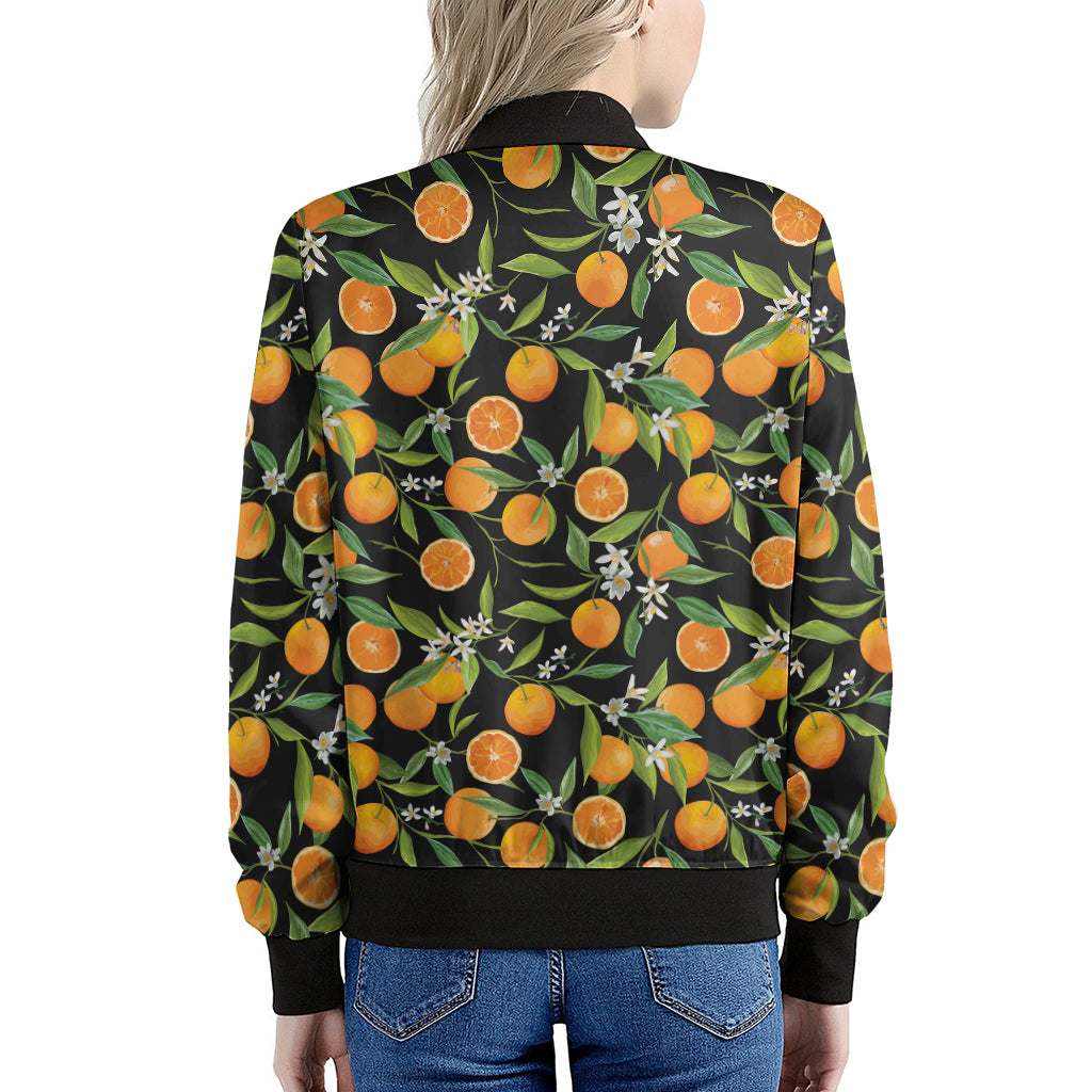 Orange Fruit Pattern Print Women's Bomber Jacket
