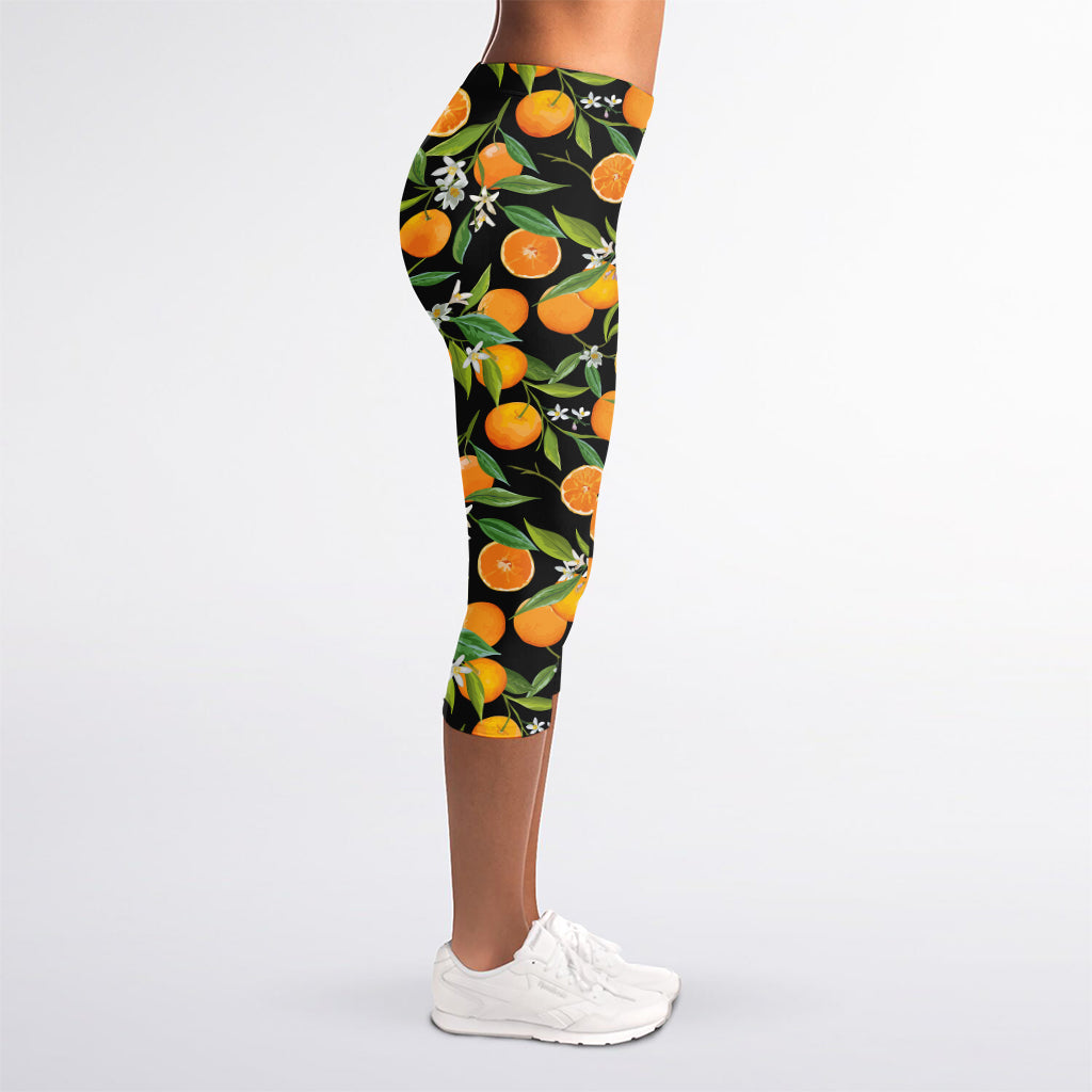 Orange Fruit Pattern Print Women's Capri Leggings