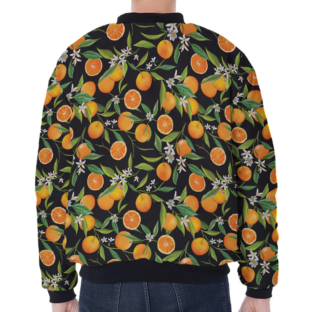 Orange Fruit Pattern Print Zip Sleeve Bomber Jacket