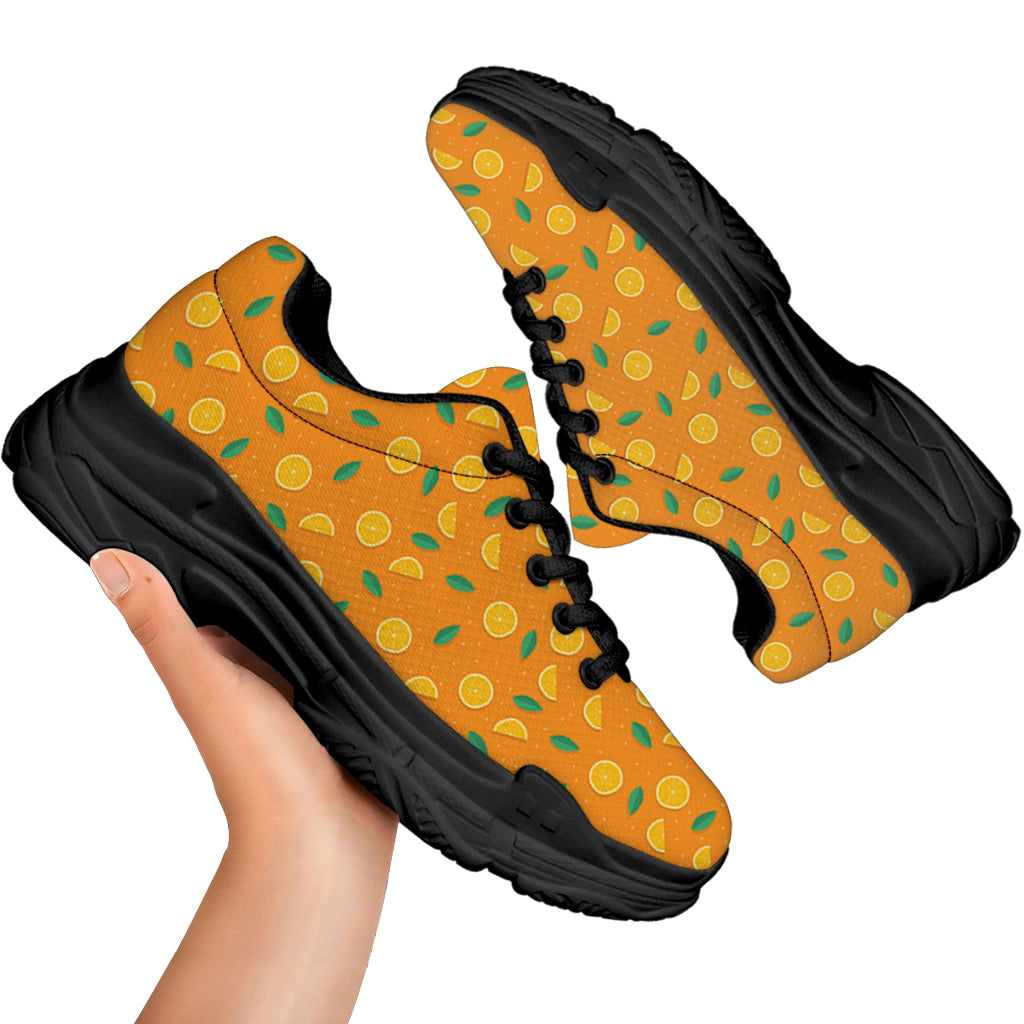 Orange Fruit Slices Pattern Print Black Chunky Shoes