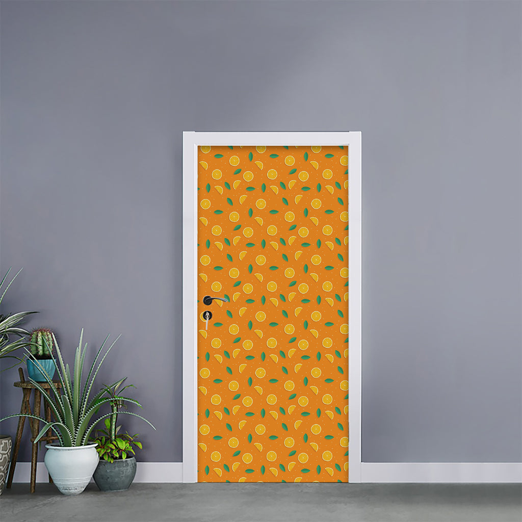 Orange Fruit Slices Pattern Print Door Sticker