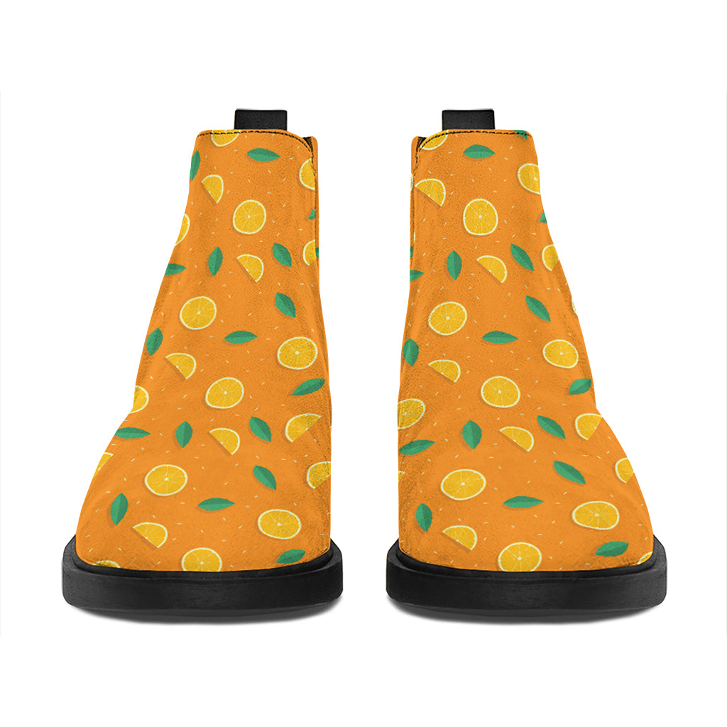 Orange Fruit Slices Pattern Print Flat Ankle Boots