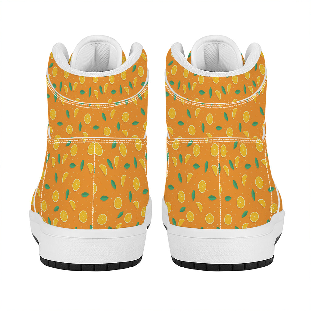 Orange Fruit Slices Pattern Print High Top Leather Sneakers