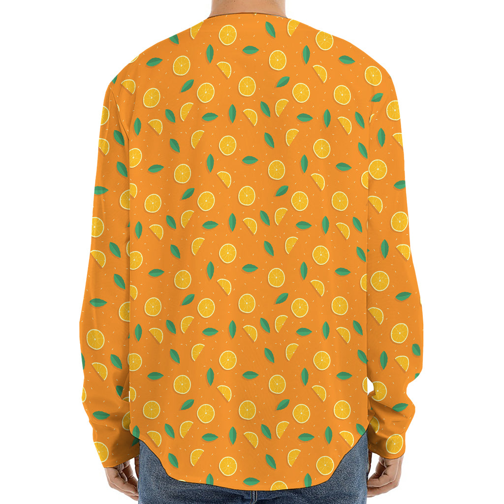 Orange Fruit Slices Pattern Print Long Sleeve Baseball Jersey