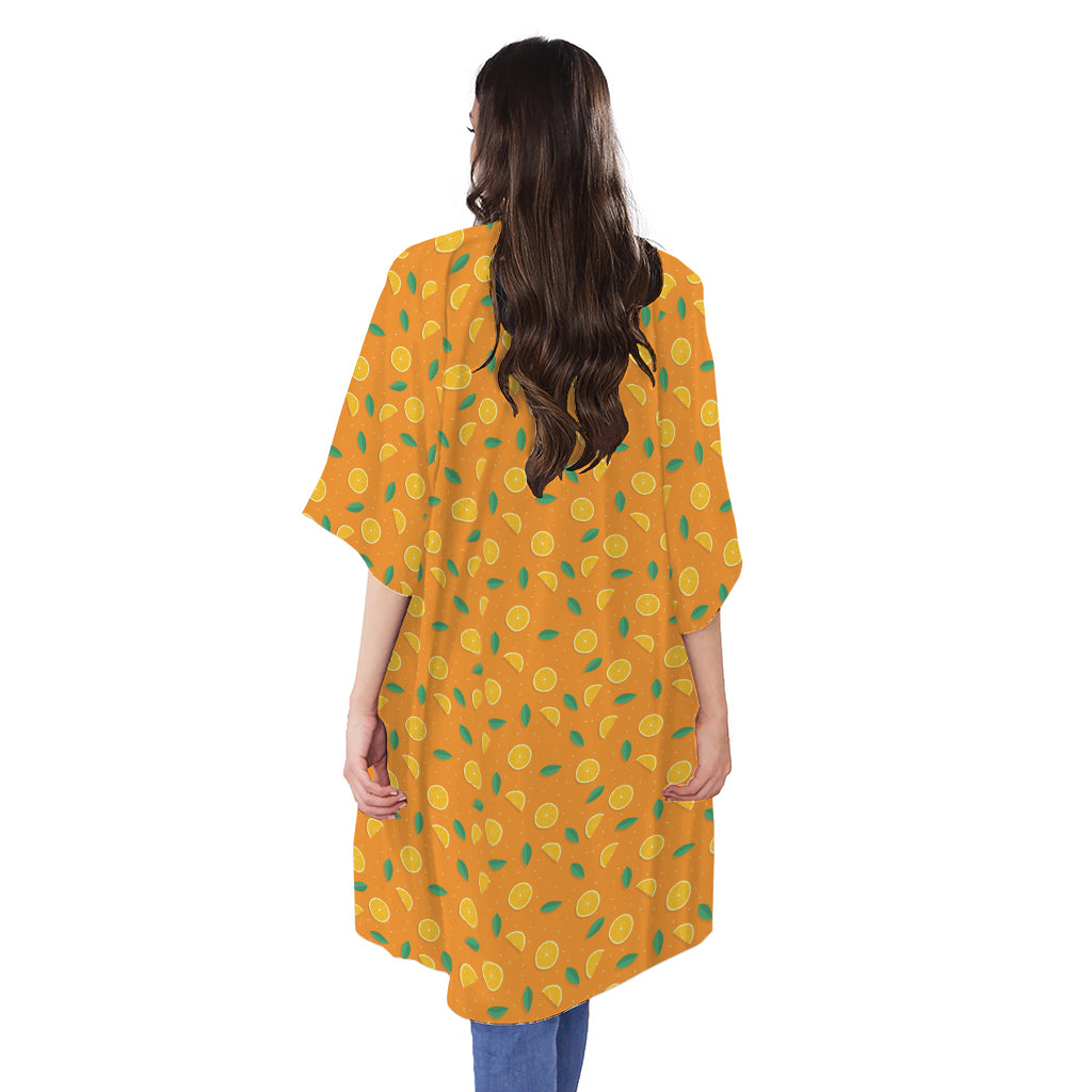 Orange Fruit Slices Pattern Print Open Front Beach Cover Up
