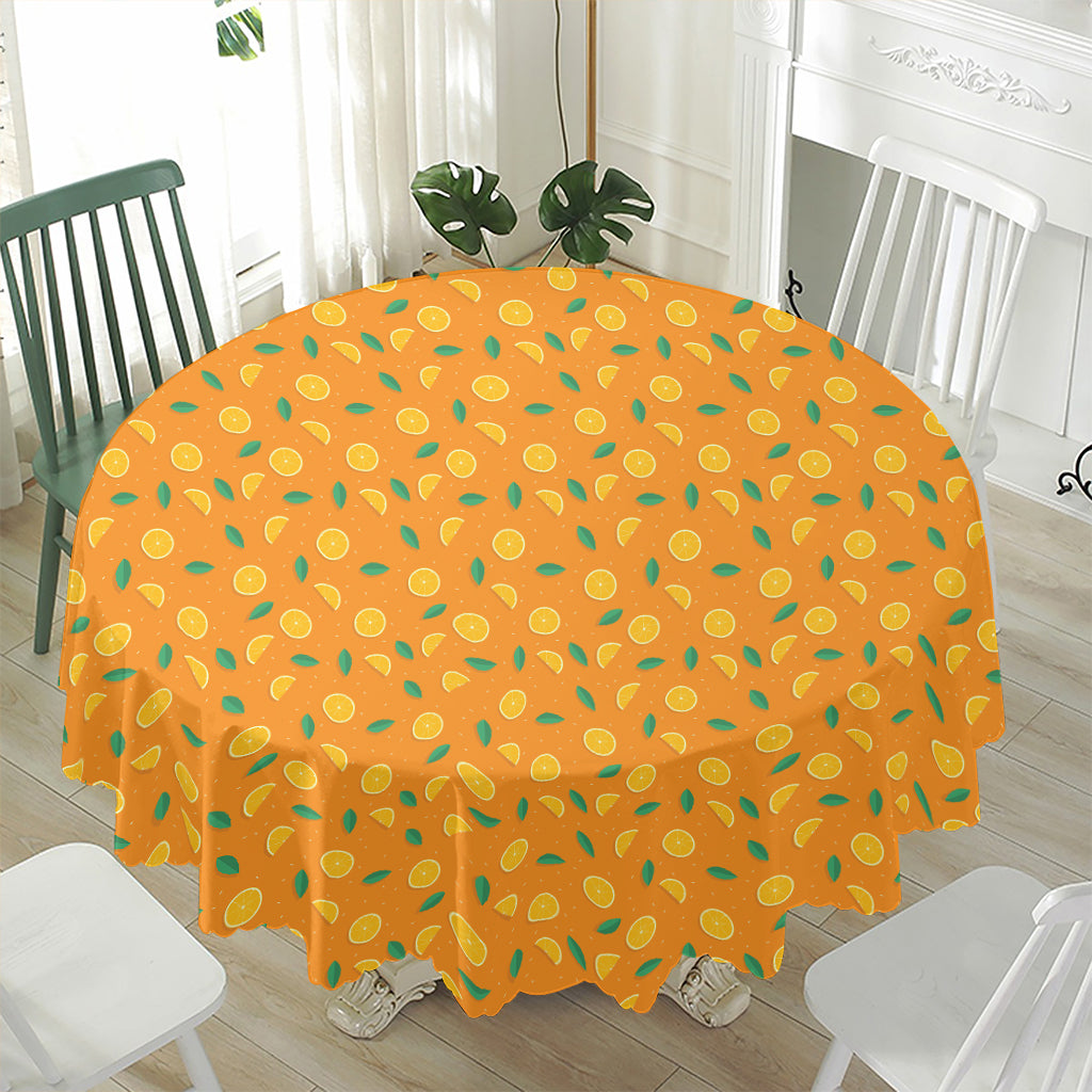 Orange Fruit Slices Pattern Print Waterproof Round Tablecloth