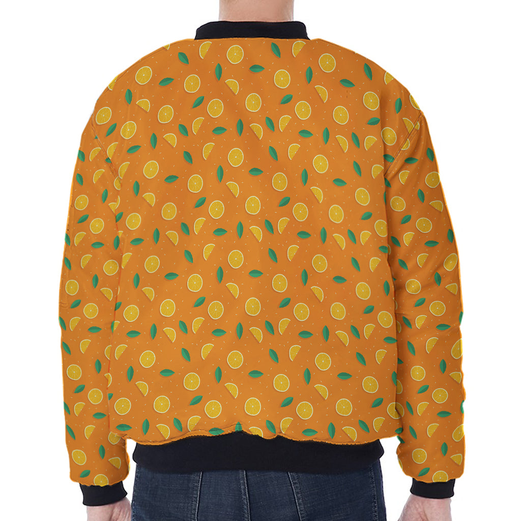Orange Fruit Slices Pattern Print Zip Sleeve Bomber Jacket
