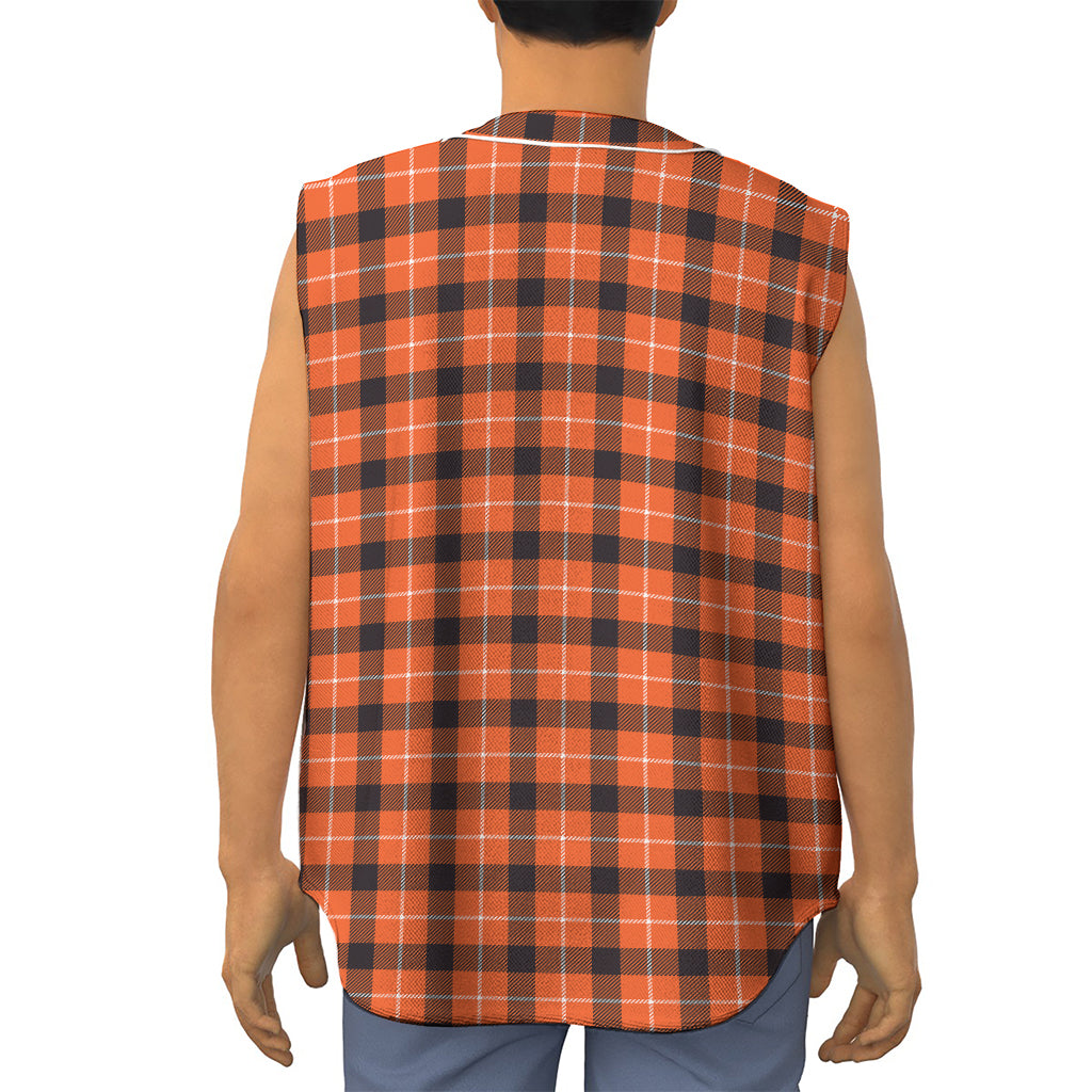 Orange Grey And White Plaid Print Sleeveless Baseball Jersey