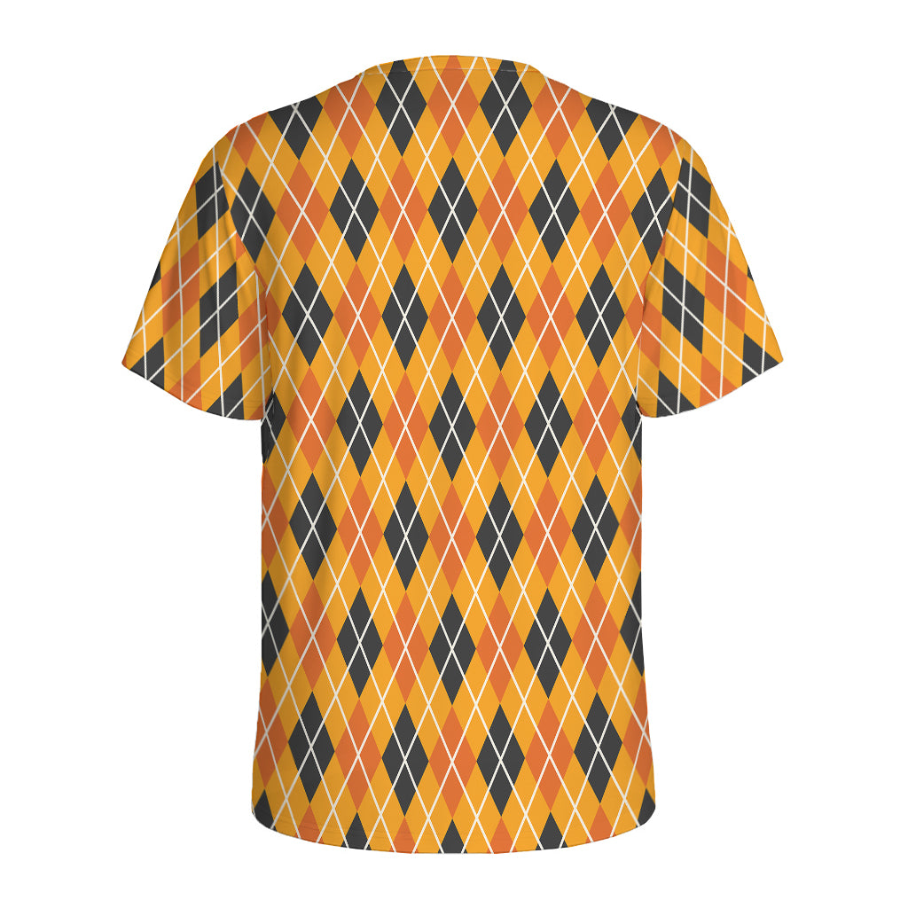 Orange Halloween Argyle Pattern Print Men's Sports T-Shirt