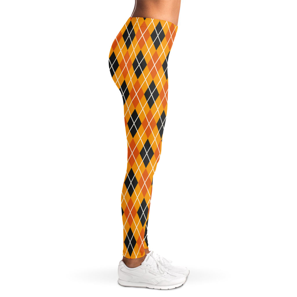 Orange Halloween Argyle Pattern Print Women's Leggings