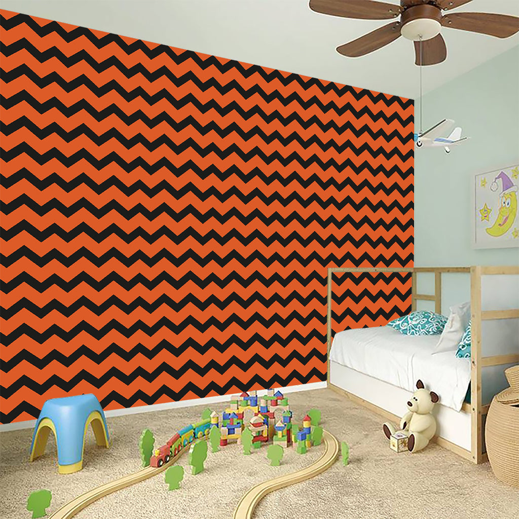 Orange Halloween Chevron Pattern Print Wall Sticker