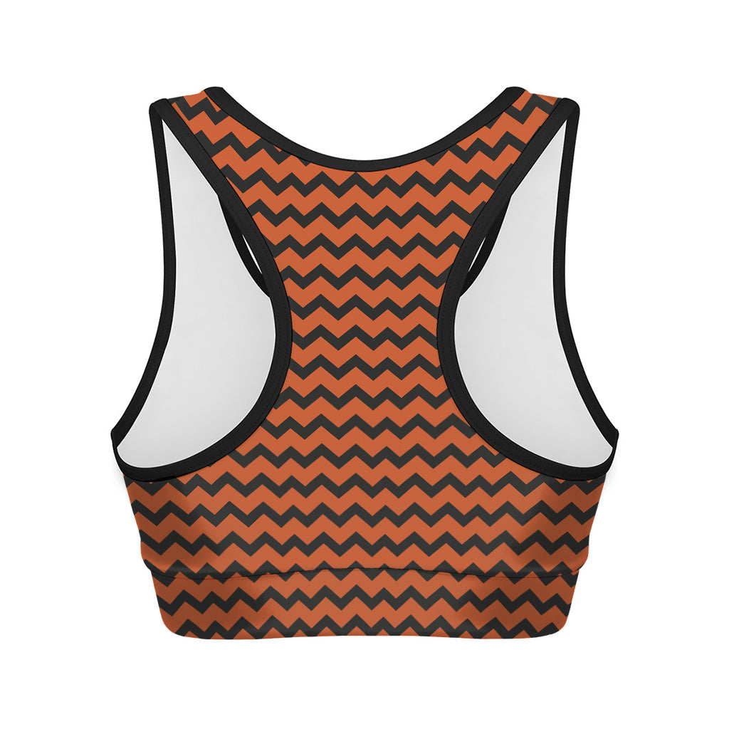 Orange Halloween Chevron Pattern Print Women's Sports Bra