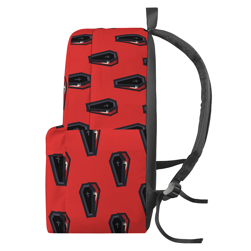 Orange Halloween Coffin Pattern Print Backpack