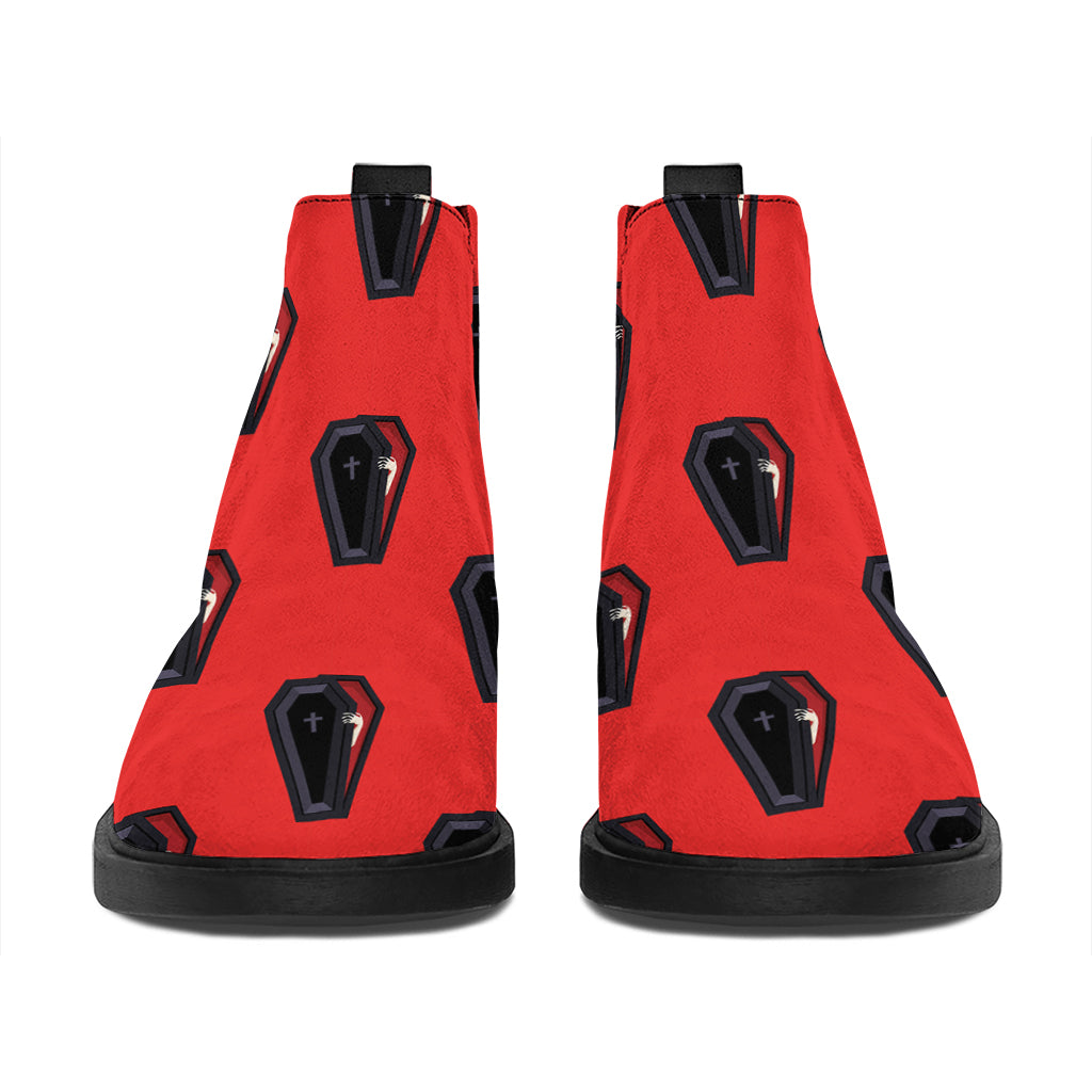 Orange Halloween Coffin Pattern Print Flat Ankle Boots