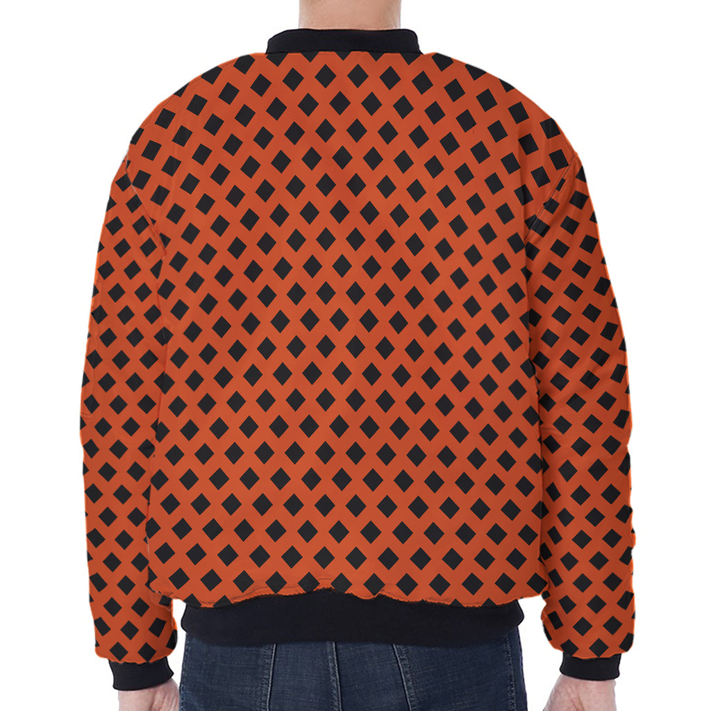 Orange Halloween Pattern Print Zip Sleeve Bomber Jacket
