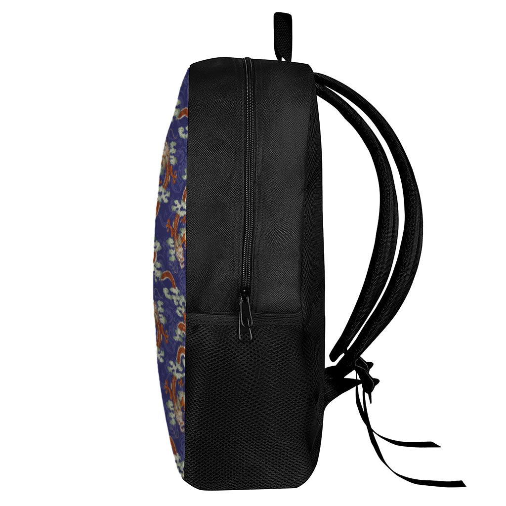 Orange Japanese Dragon Pattern Print 17 Inch Backpack