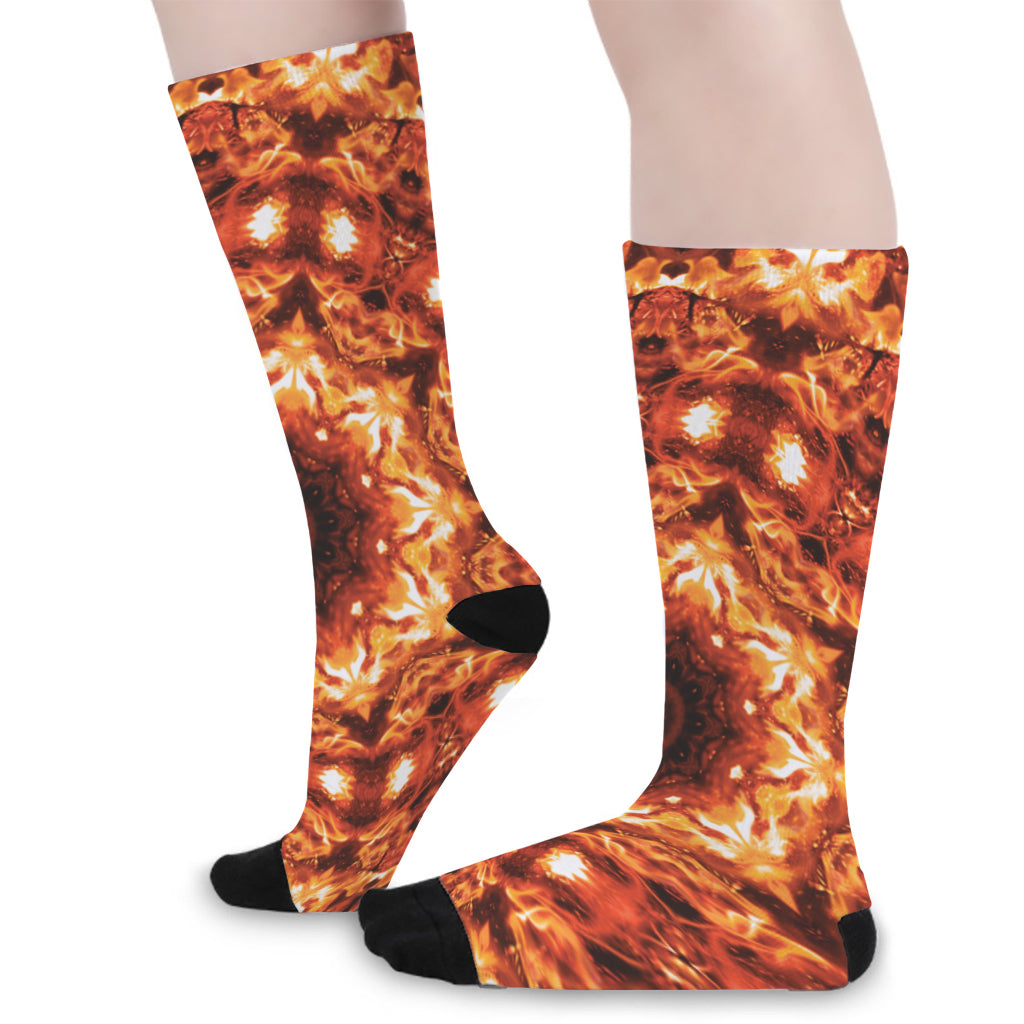 Orange Kaleidoscope Print Long Socks