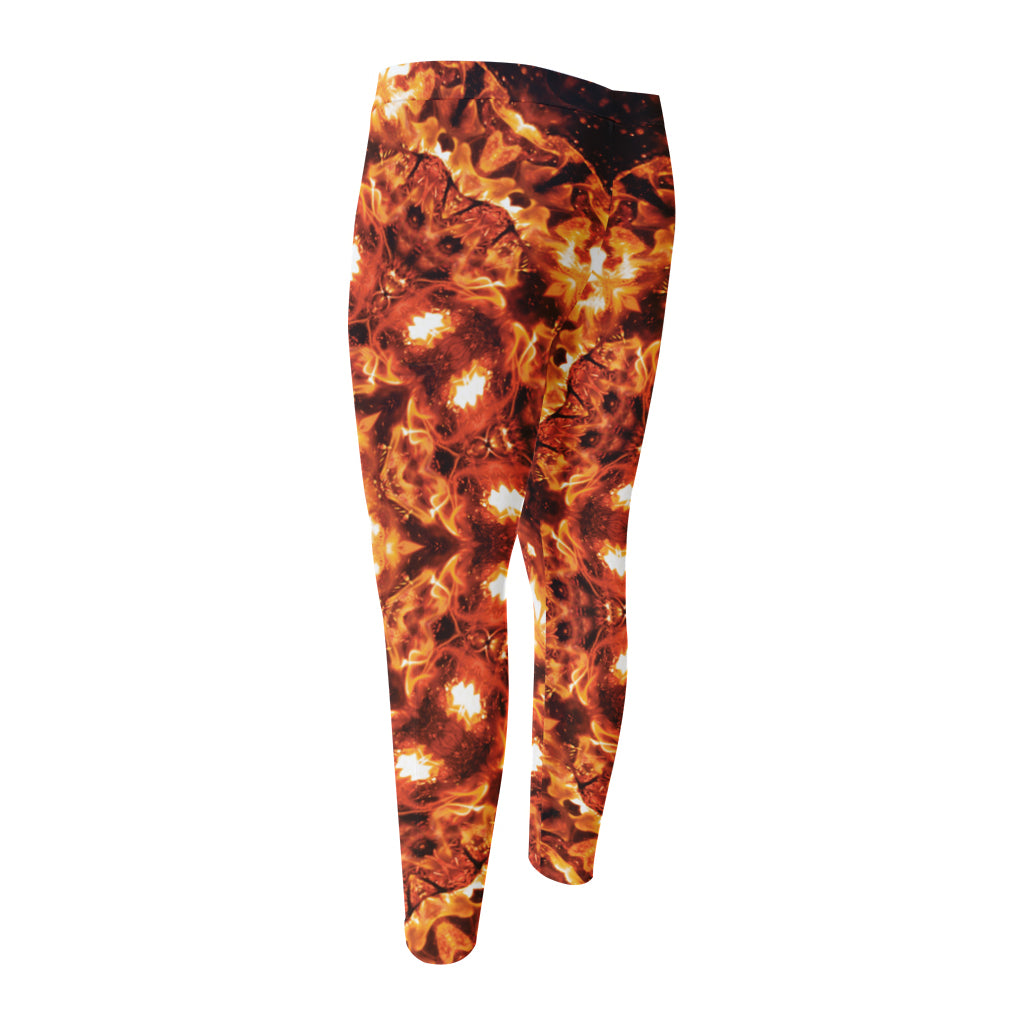 Orange Kaleidoscope Print Men's Compression Pants