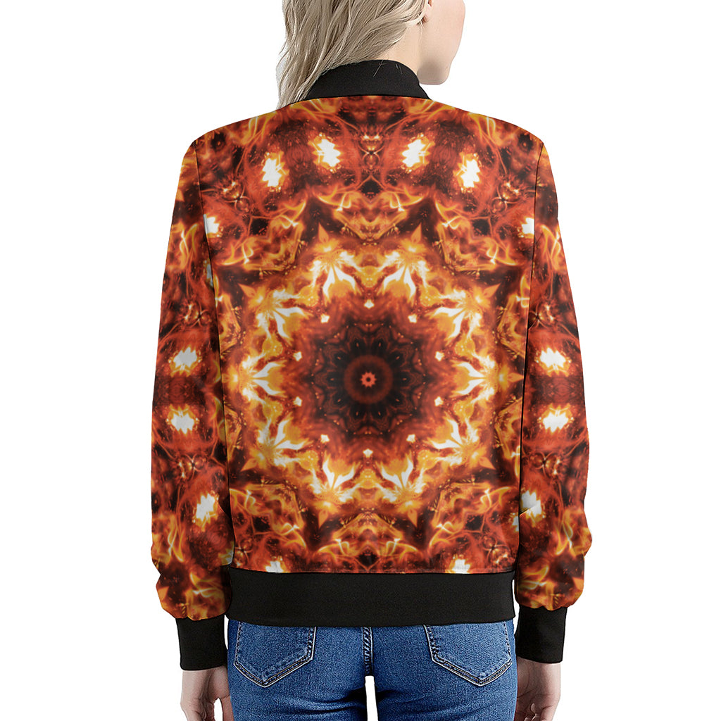 Orange Kaleidoscope Print Women's Bomber Jacket