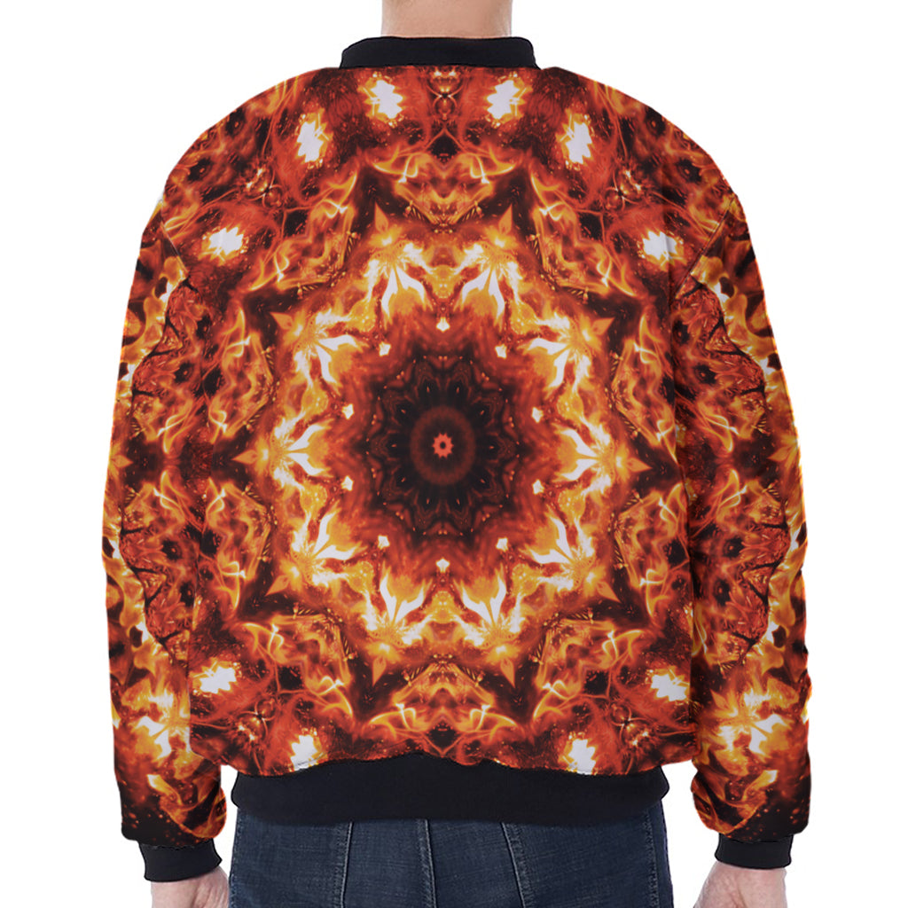 Orange Kaleidoscope Print Zip Sleeve Bomber Jacket