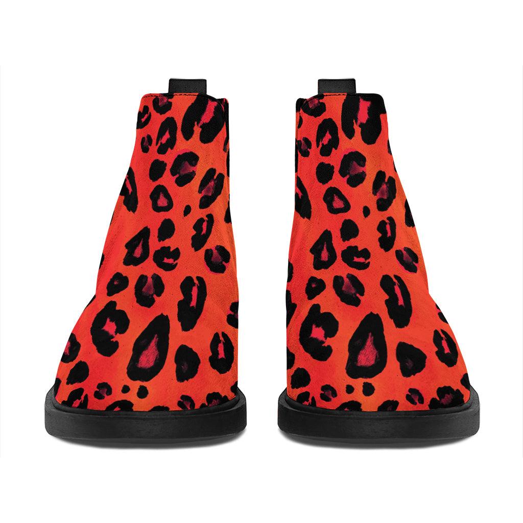 Orange Leopard Print Flat Ankle Boots