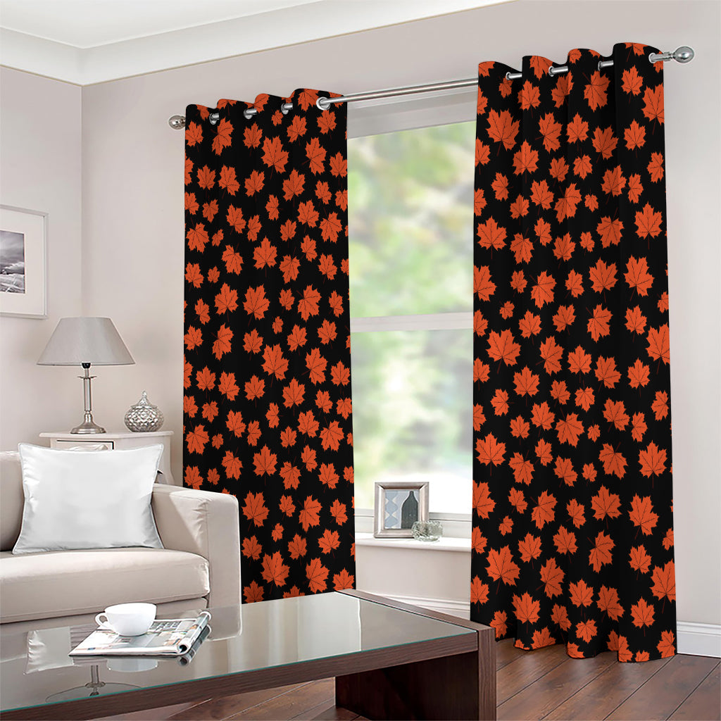 Orange Maple Leaves Pattern Print Extra Wide Grommet Curtains