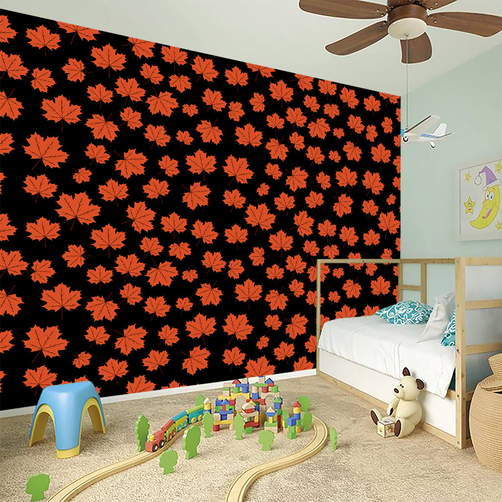 Orange Maple Leaves Pattern Print Wall Sticker