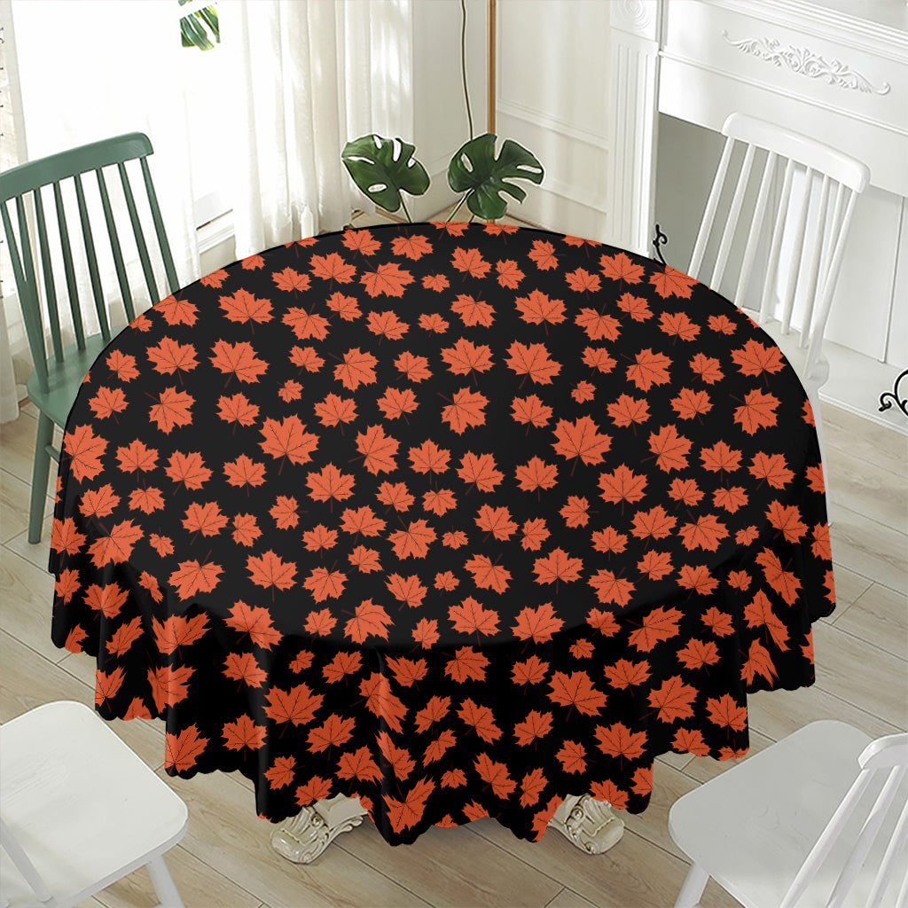 Orange Maple Leaves Pattern Print Waterproof Round Tablecloth