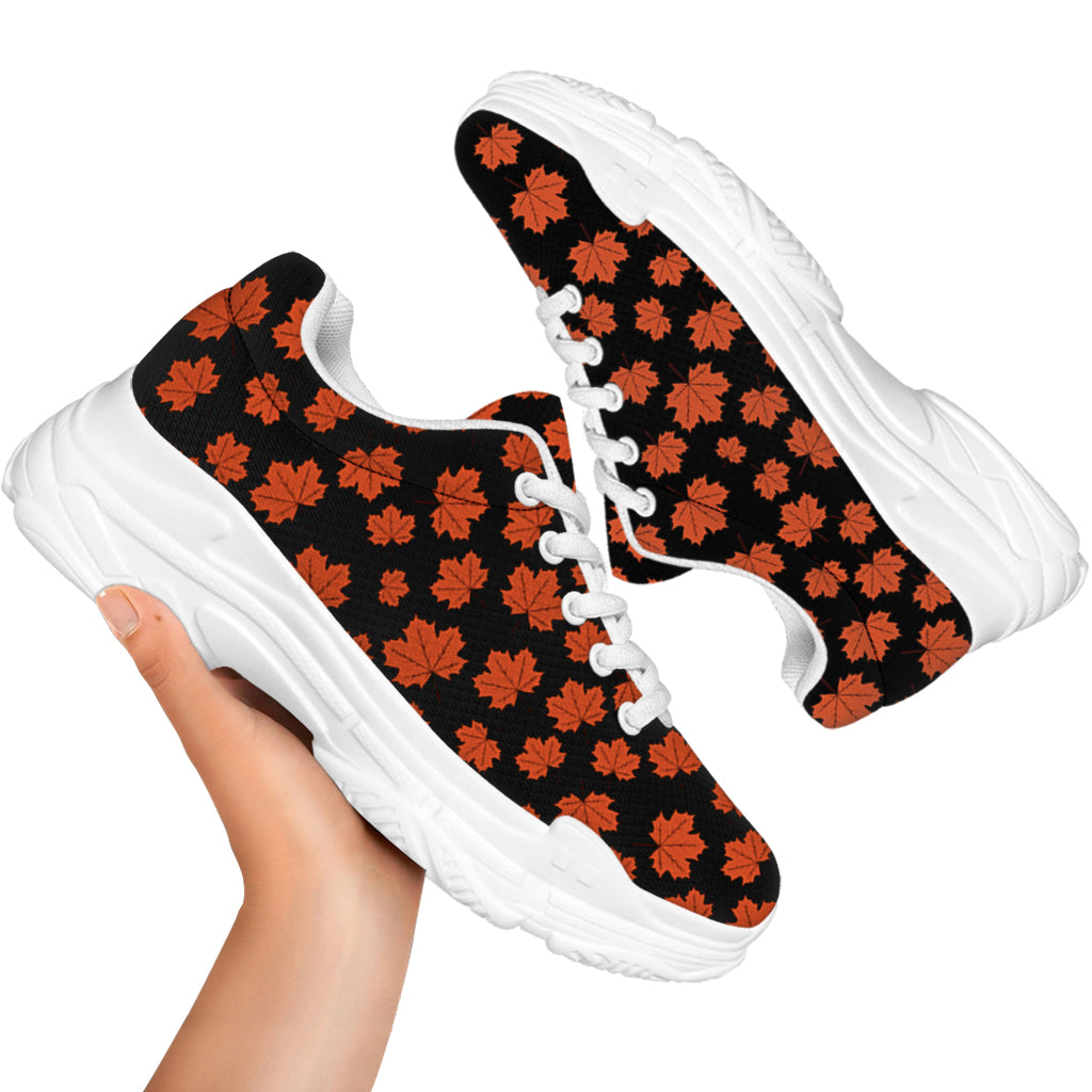 Orange Maple Leaves Pattern Print White Chunky Shoes