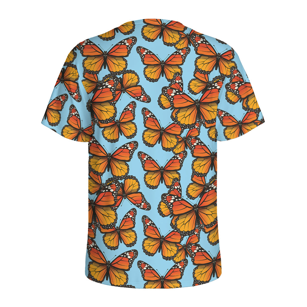 Orange Monarch Butterflies Pattern Print Men's Sports T-Shirt