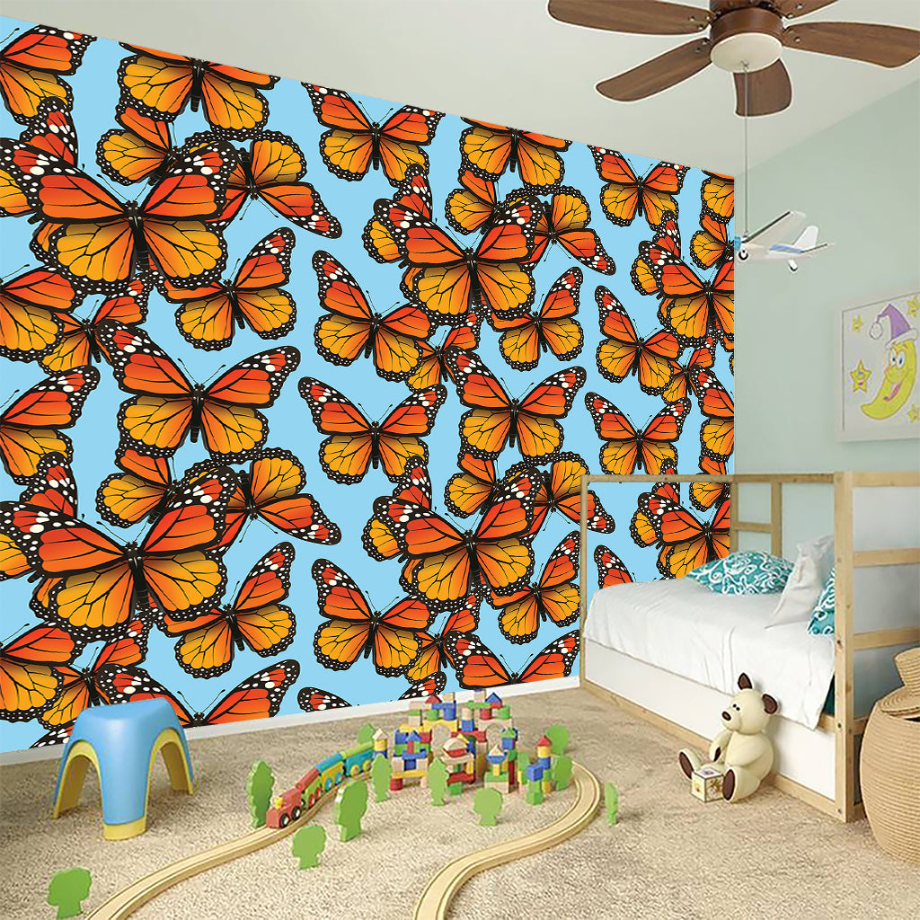 Orange Monarch Butterflies Pattern Print Wall Sticker