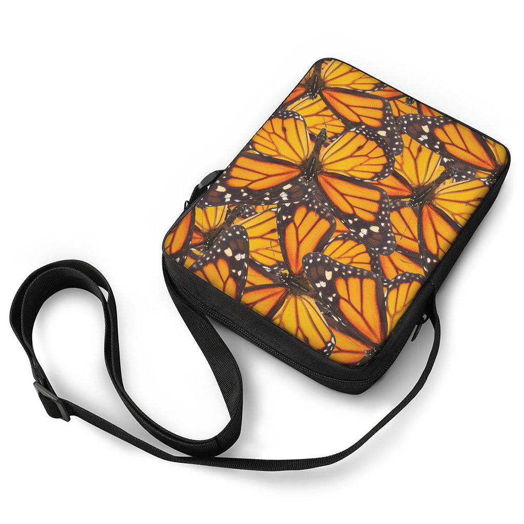 Orange Monarch Butterfly Pattern Print Rectangular Crossbody Bag