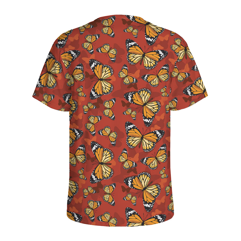 Orange Monarch Butterfly Print Men's Sports T-Shirt