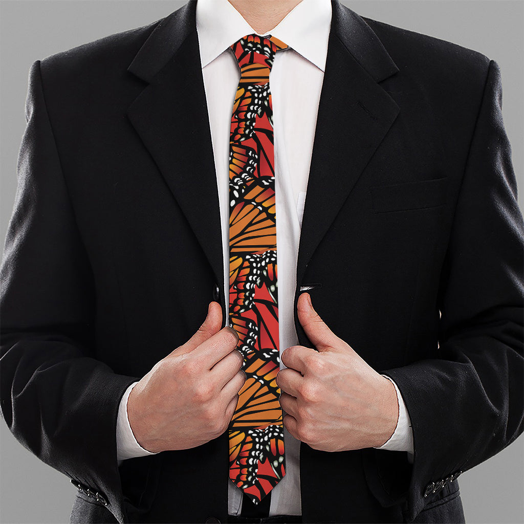 Orange Monarch Butterfly Wings Print Necktie