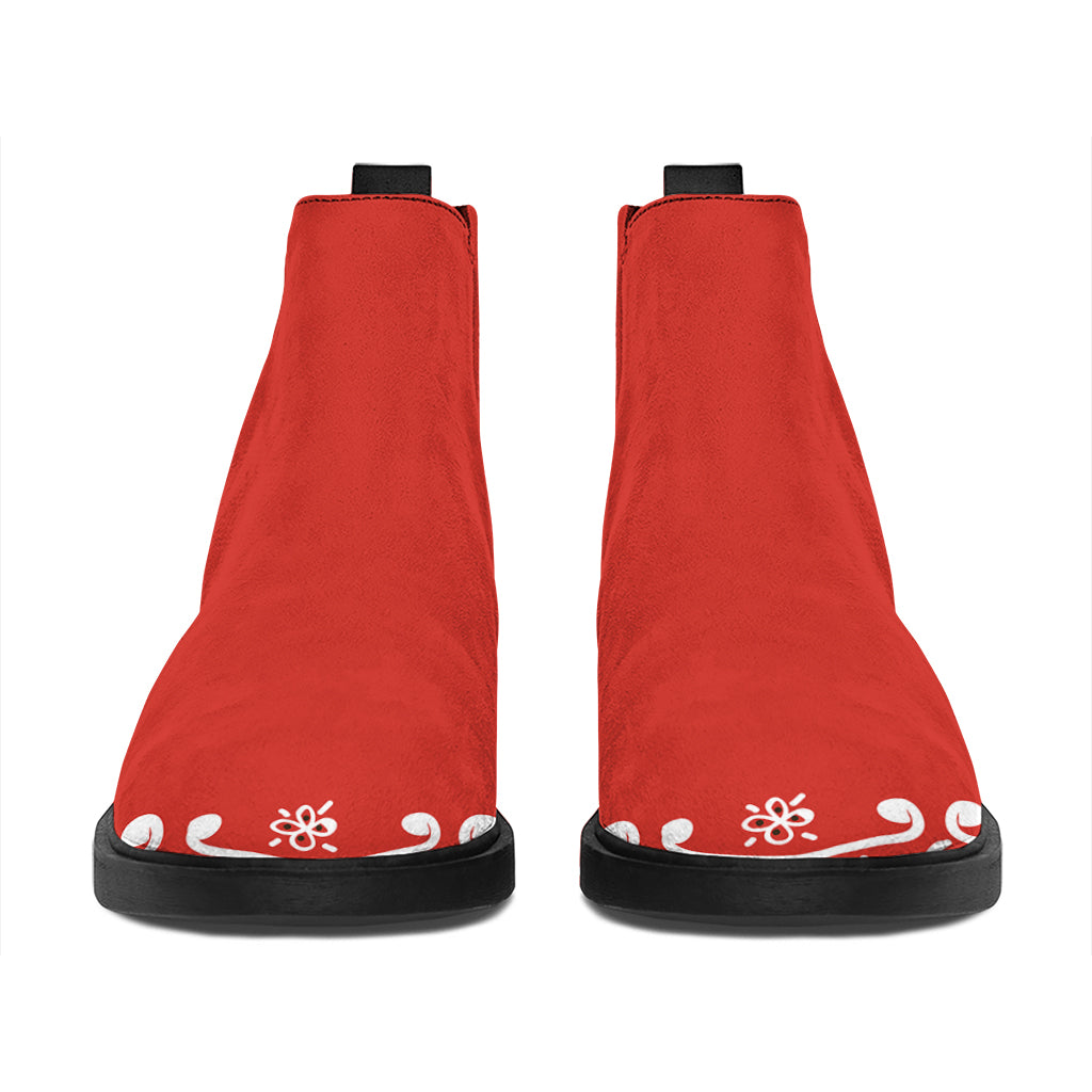 Orange Paisley Bandana Print Flat Ankle Boots