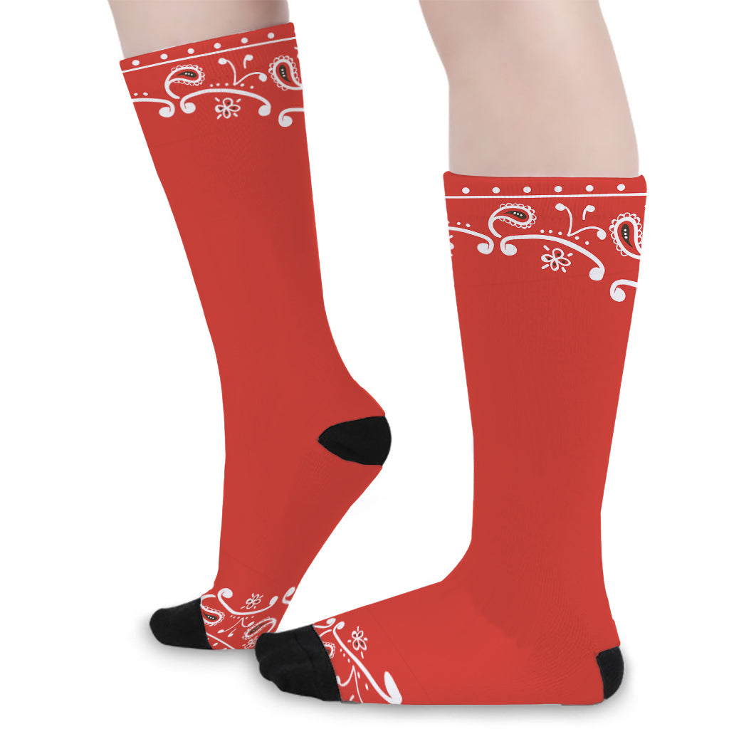 Orange Paisley Bandana Print Long Socks