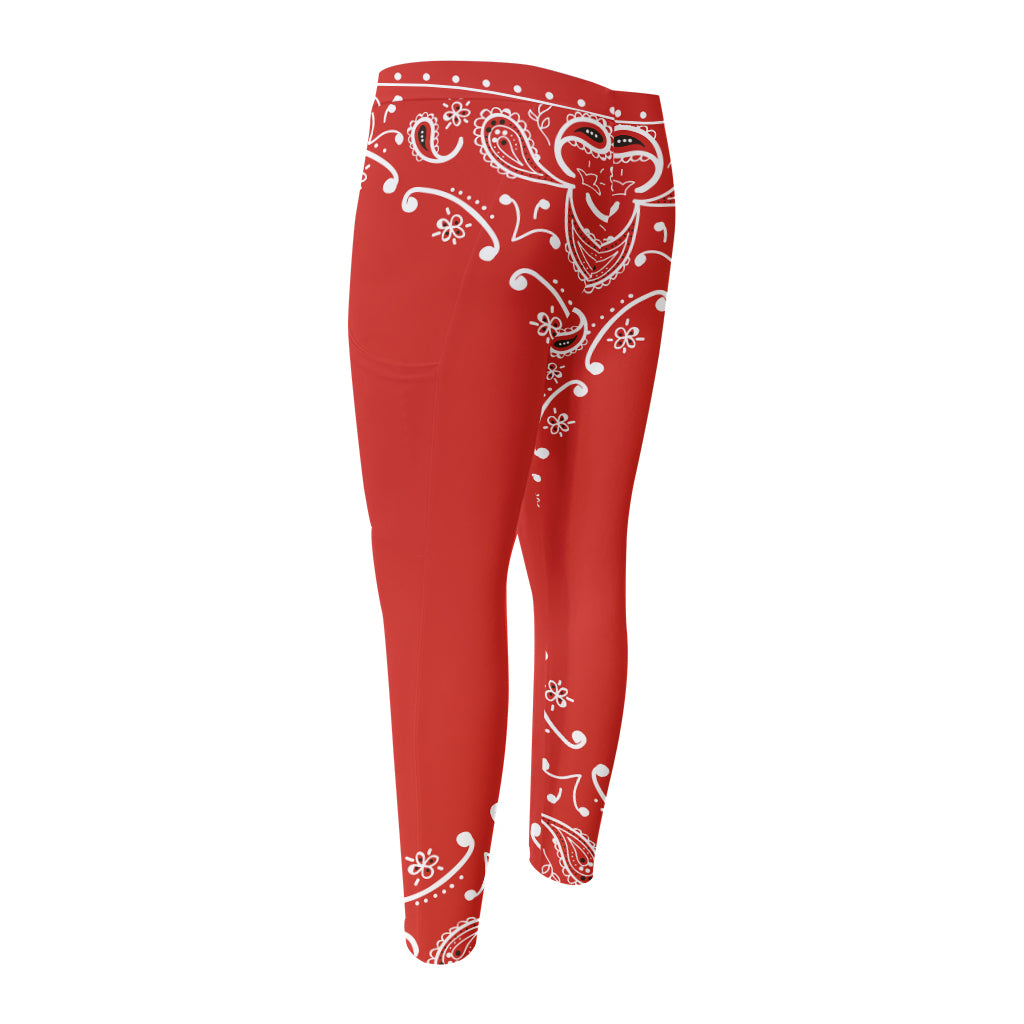 Orange Paisley Bandana Print Men's Compression Pants
