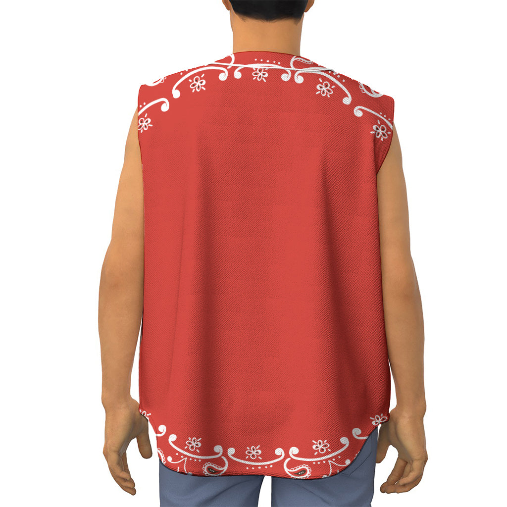 Orange Paisley Bandana Print Sleeveless Baseball Jersey
