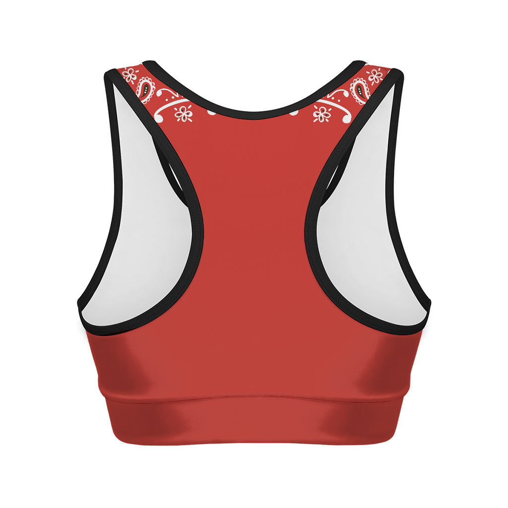 Orange Paisley Bandana Print Women's Sports Bra