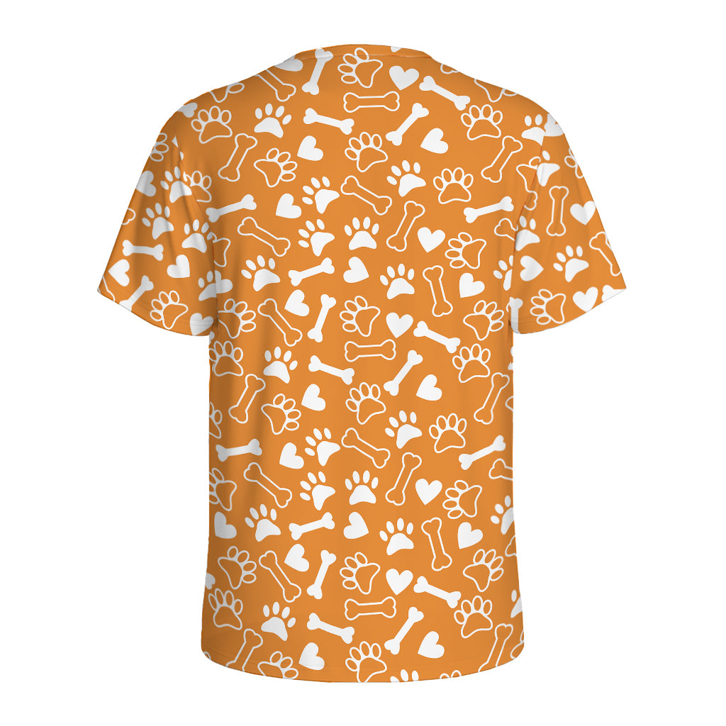 Orange Paw And Bone Pattern Print Men's Sports T-Shirt