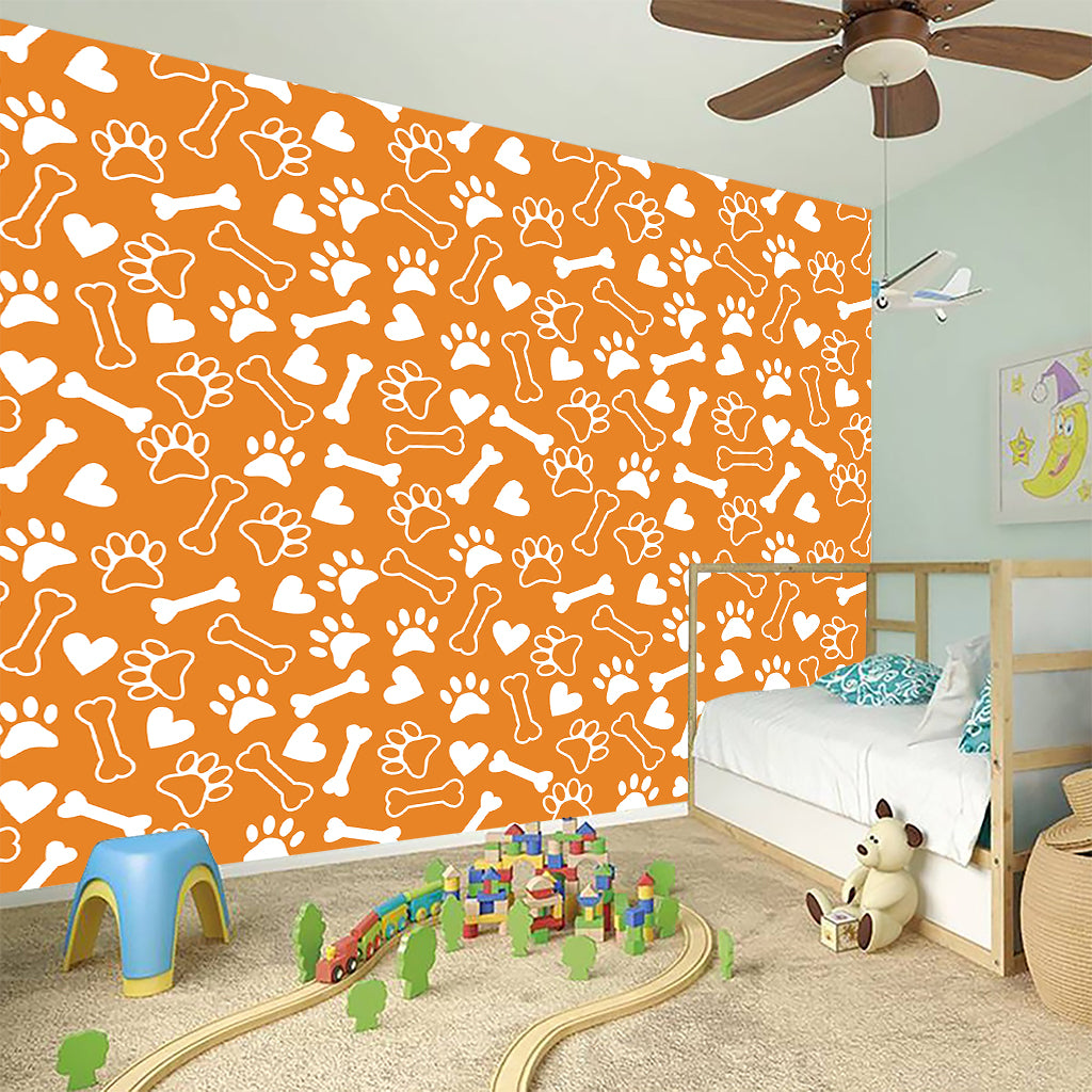 Orange Paw And Bone Pattern Print Wall Sticker