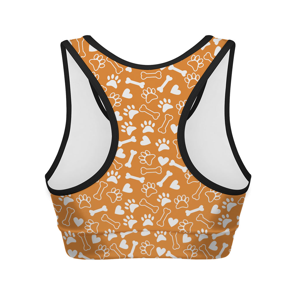 Orange Paw And Bone Pattern Print Women's Sports Bra