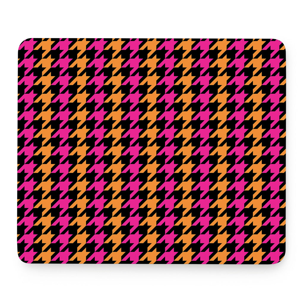 Orange Pink And Black Houndstooth Print Mouse Pad