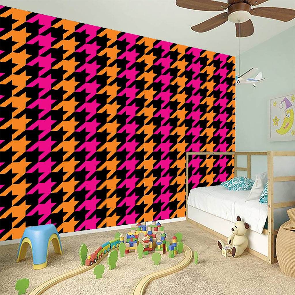 Orange Pink And Black Houndstooth Print Wall Sticker