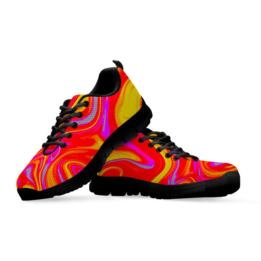 Orange Psychedelic Liquid Trippy Print Black Running Shoes